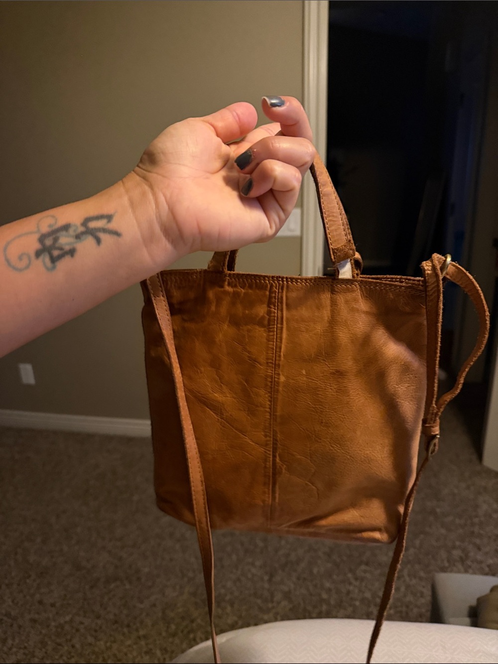 margot Tan Leather Crossbody Bag with Tassel - Picture 3 of 16